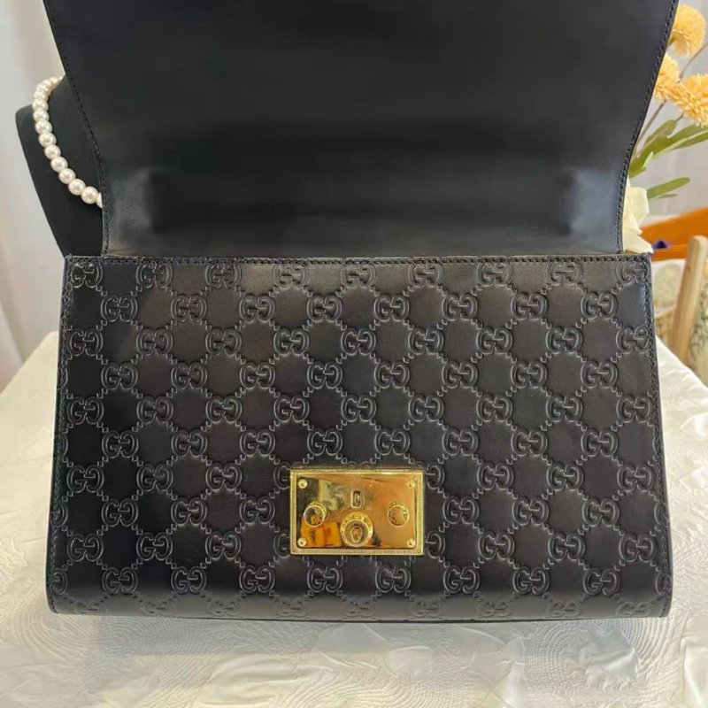 Gucci padlock月光寶盒 大號 黑色壓紋鏈條包 99新 配件塵袋-1