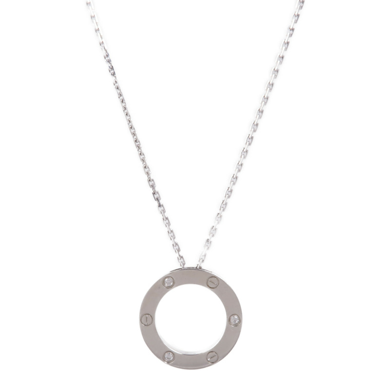 CARTIER 18K白金Love Diamond Necklace鑽石項鍊-0