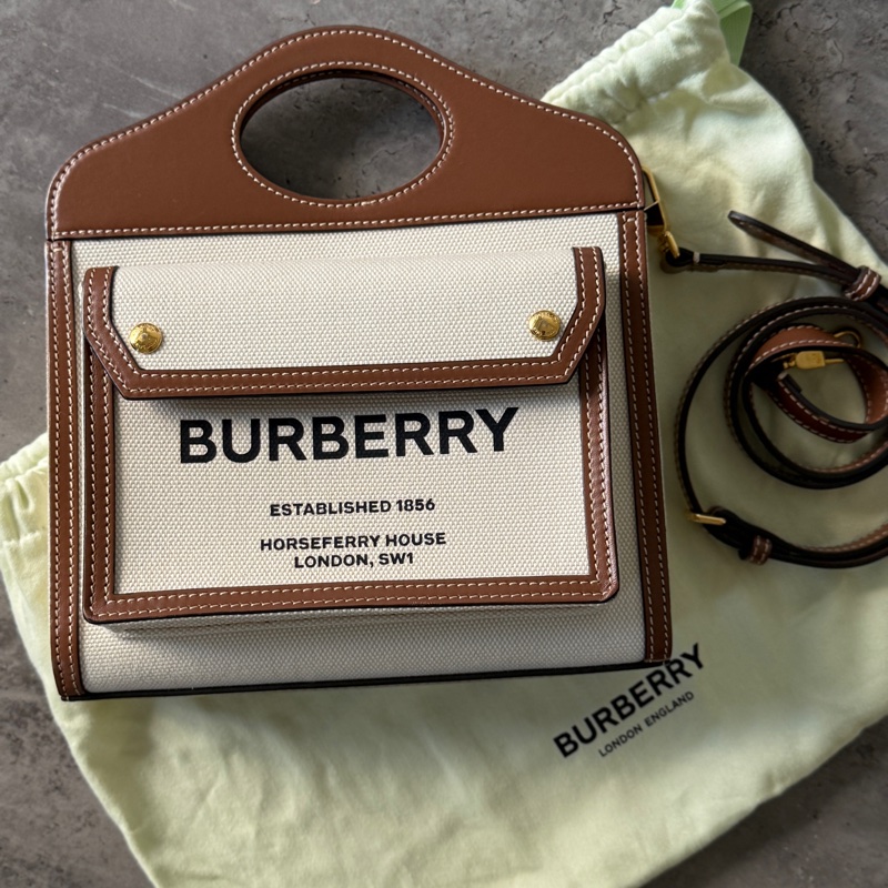 【售】Burberry Pocket Bag(棕框帆布款|附背帶)-0