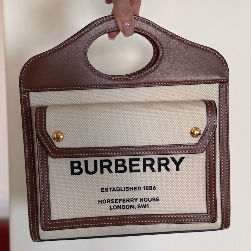 【售】Burberry Pocket Bag(棕框帆布款|附背帶)-6