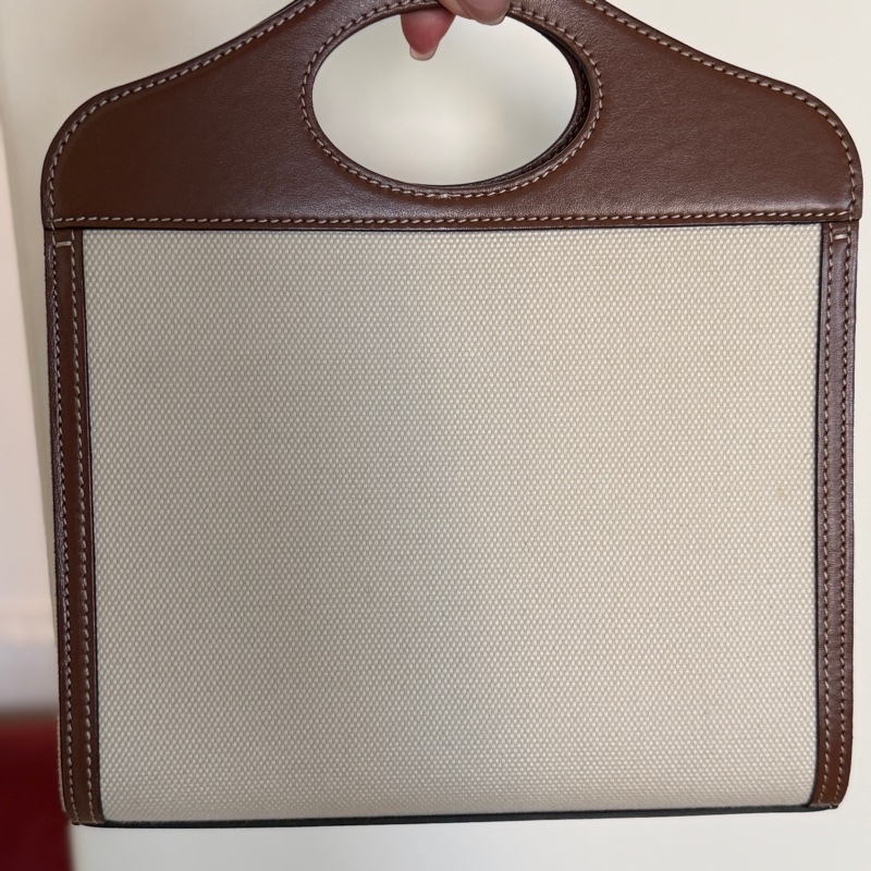 【售】Burberry Pocket Bag(棕框帆布款|附背帶)-7