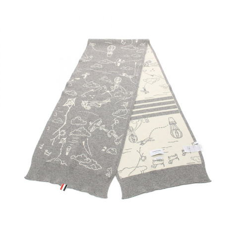 THOM BROWNE 4BAR Sky Scene 圍巾 羊絨 灰色 二手 男款
