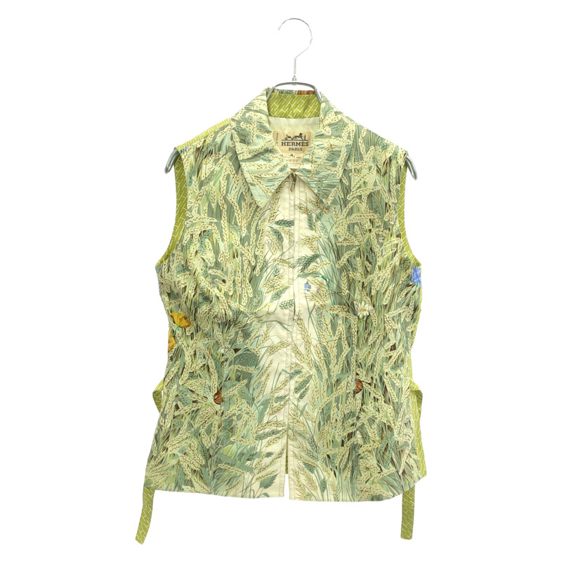 愛馬仕 (HERMES) 無袖絲質背心，綠色，二手女款，尺寸 36-0