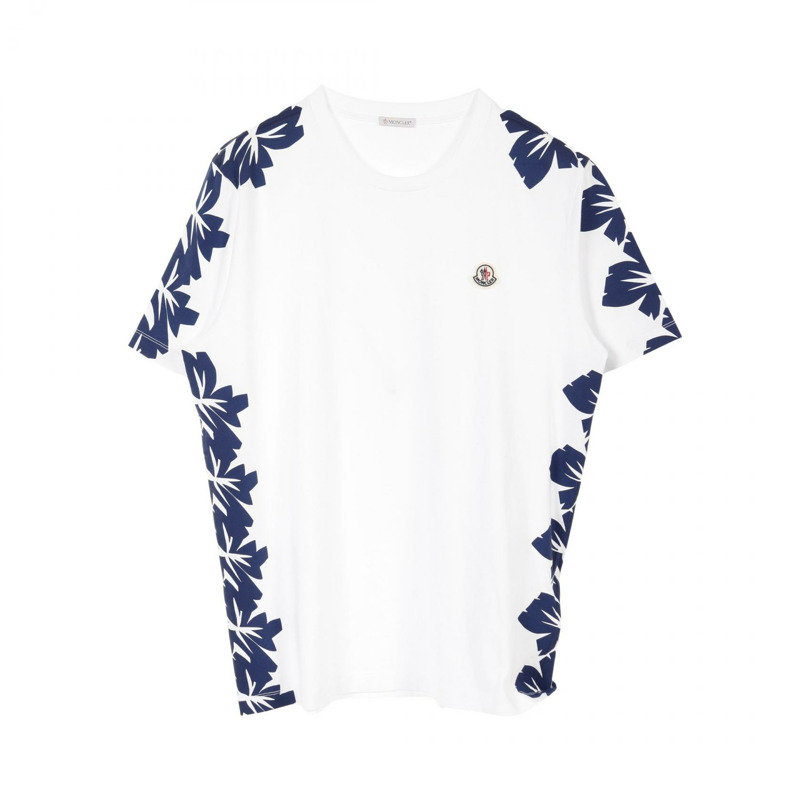MONCLER 芙蓉花圖案 T 卹 8C00041 棉 白色海軍藍 二手 女款-0