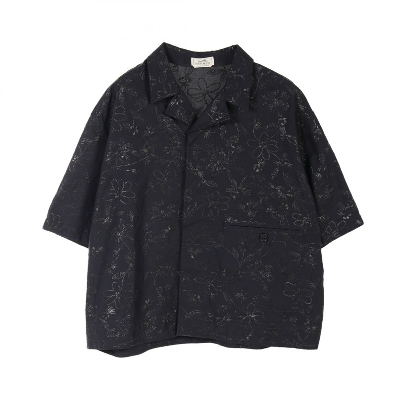 HERMES 短袖外套襯衫 Oxford Fleur Technique #58 棉質海軍藍 二手-0