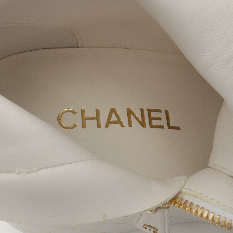 CHANEL COCO Mark 短靴高筒運動鞋 #36.5 G45388X01000 皮革 白色-4