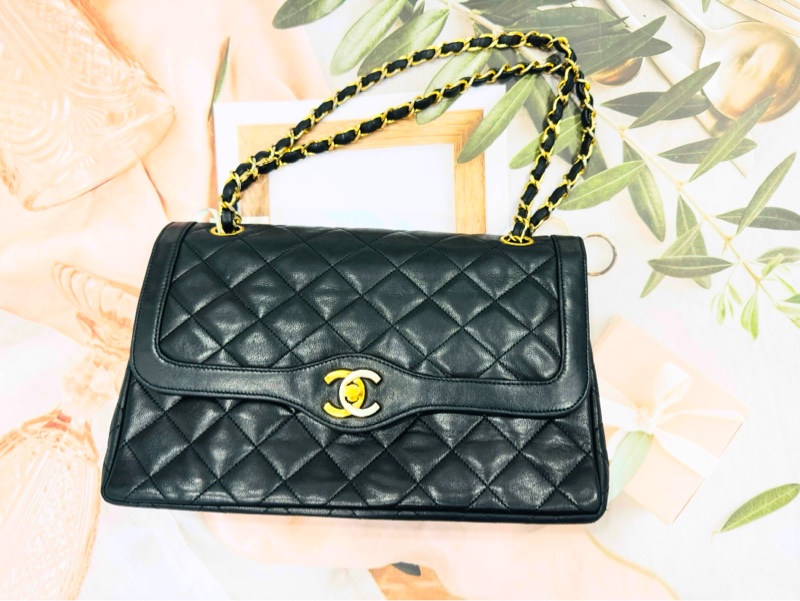 Chanel 香奈兒 老香 Vintage 巴黎限定鴛鴦釦CF金鍊包-1