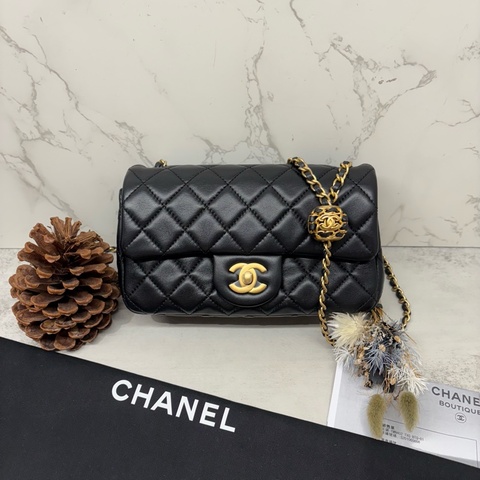 CHANEL 香奈兒｜22A  coco flap cf20 大mini 菱格紋口蓋包/鏈條包 金球調節扣 黑金扣