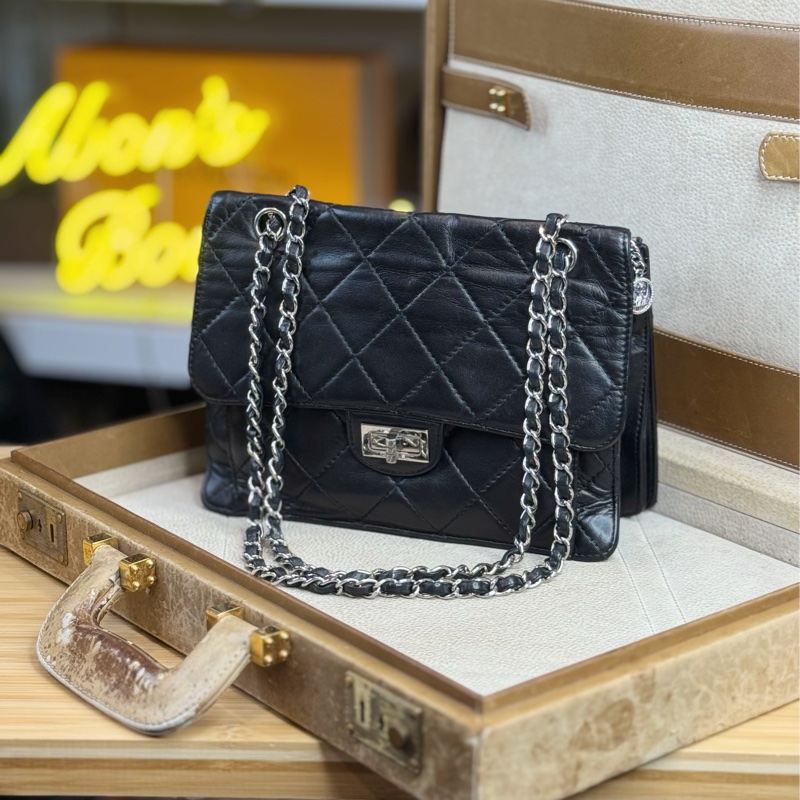 CHANEL vintage方形黑銀2.55釦多層鏈包/特別版🖤超實用空間-0