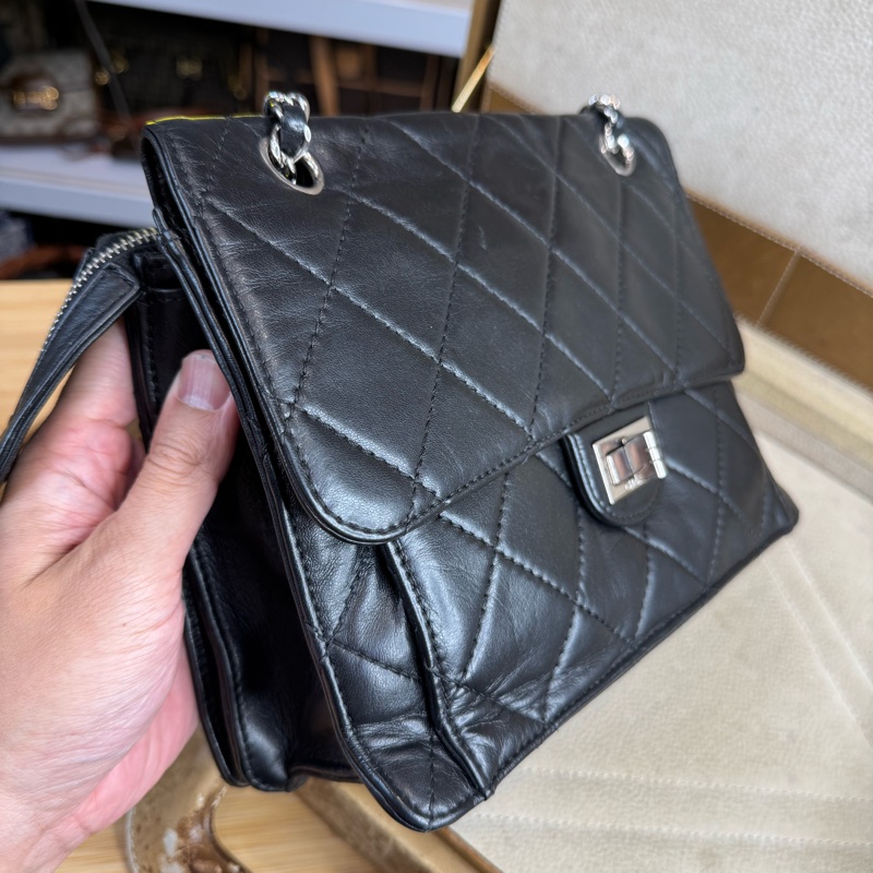 CHANEL vintage方形黑銀2.55釦多層鏈包/特別版🖤超實用空間-3