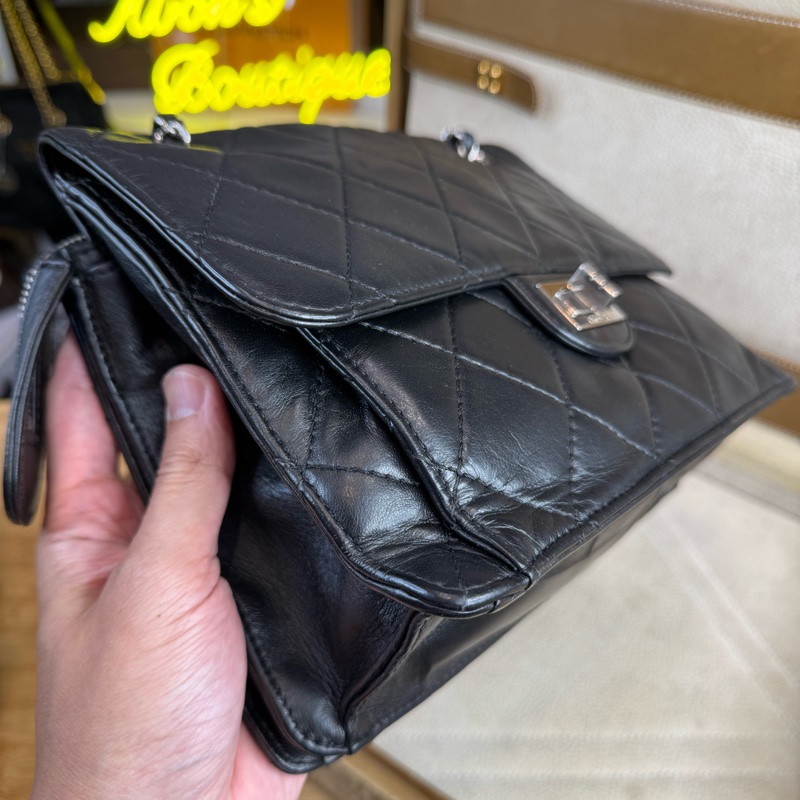 CHANEL vintage方形黑銀2.55釦多層鏈包/特別版🖤超實用空間-4
