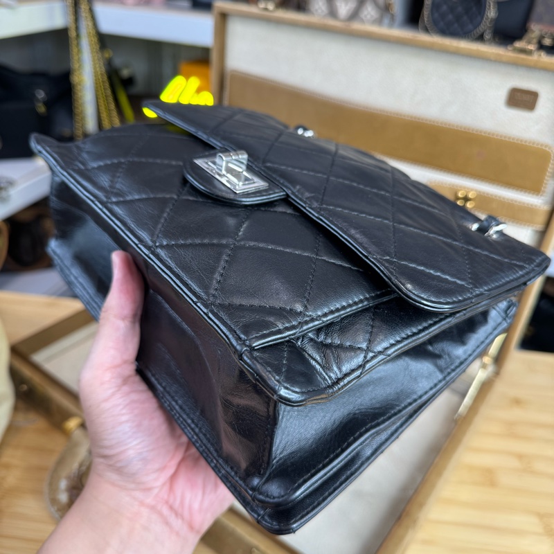 CHANEL vintage方形黑銀2.55釦多層鏈包/特別版🖤超實用空間-6