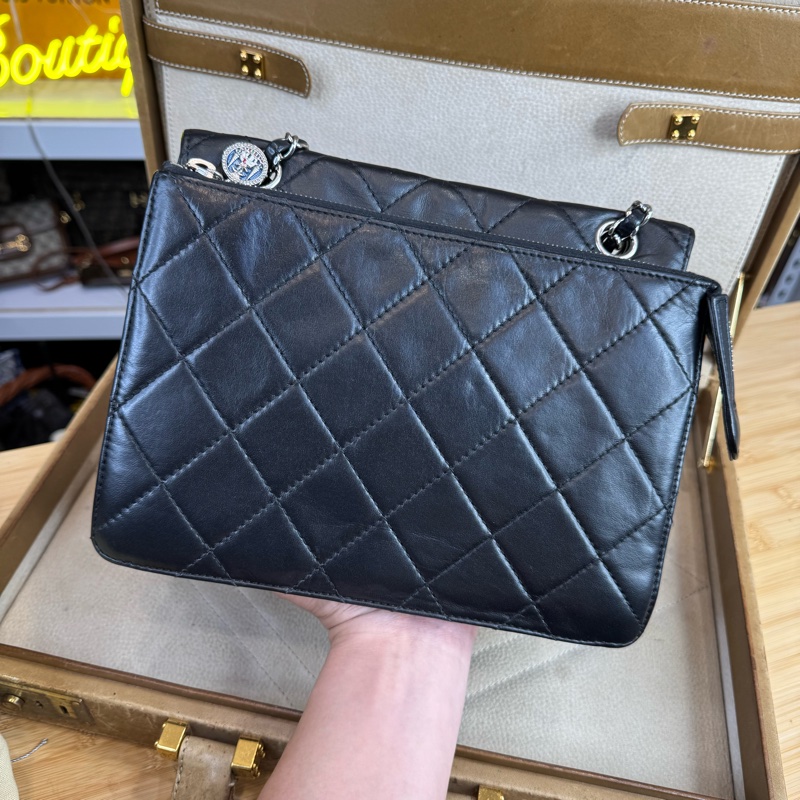 CHANEL vintage方形黑銀2.55釦多層鏈包/特別版🖤超實用空間-8