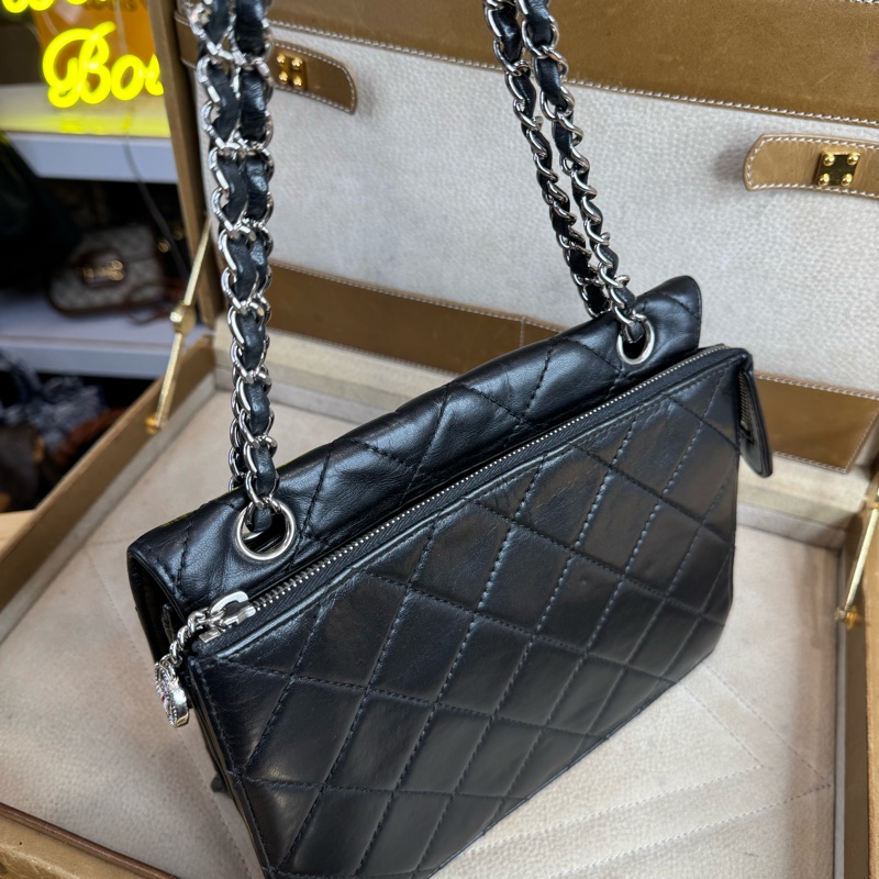 CHANEL vintage方形黑銀2.55釦多層鏈包/特別版🖤超實用空間-11