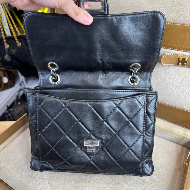 CHANEL vintage方形黑銀2.55釦多層鏈包/特別版🖤超實用空間-20