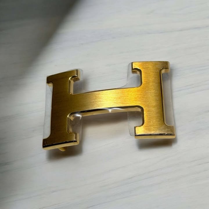 Hermes拉絲金釦H雙面皮帶/黑灰色/寬4CM-3