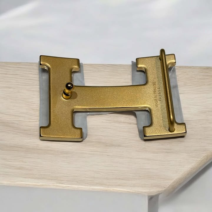 Hermes拉絲金釦H雙面皮帶/黑灰色/寬4CM-4