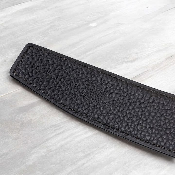 Hermes拉絲金釦H雙面皮帶/黑灰色/寬4CM-5