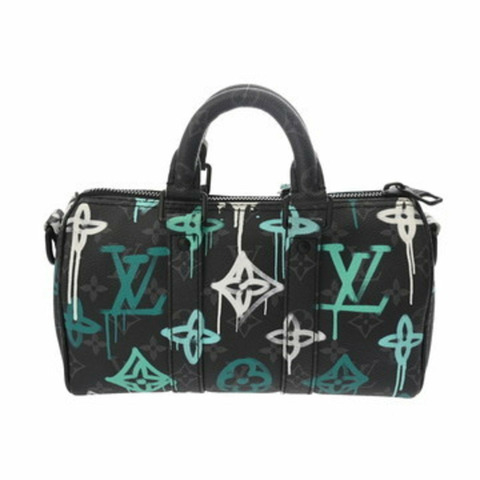 LOUIS VUITTON Monogram Eclipse Keepall Bandouliere 25 LV Graffiti Vert Black M21399 男士帆布手提包