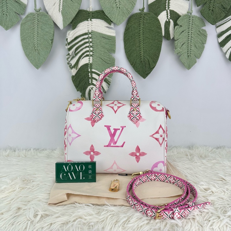 LV 夏日限定白粉色水彩Speedy 25 晶片款 手提斜肩包-0