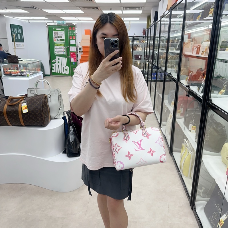 LV 夏日限定白粉色水彩Speedy 25 晶片款 手提斜肩包-1