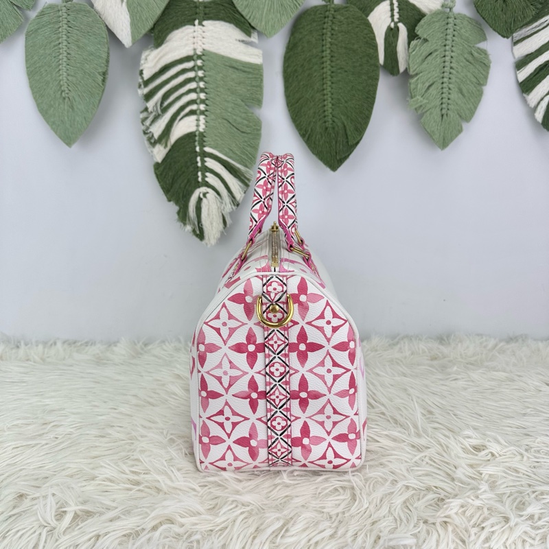 LV 夏日限定白粉色水彩Speedy 25 晶片款 手提斜肩包-2