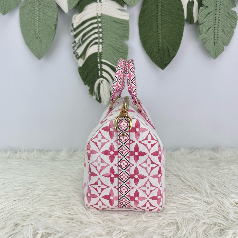 LV 夏日限定白粉色水彩Speedy 25 晶片款 手提斜肩包-3