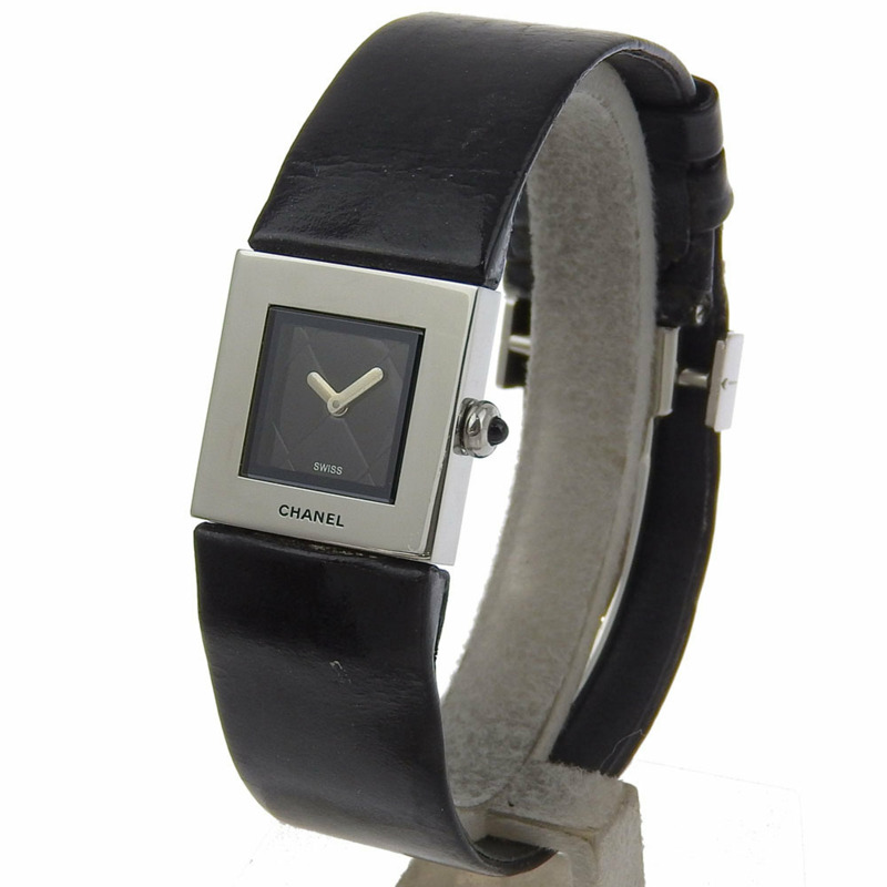 香奈兒 Matelasse 手錶 H0116 不鏽鋼 x 壓花皮革石英模擬顯示黑色錶盤女款-1