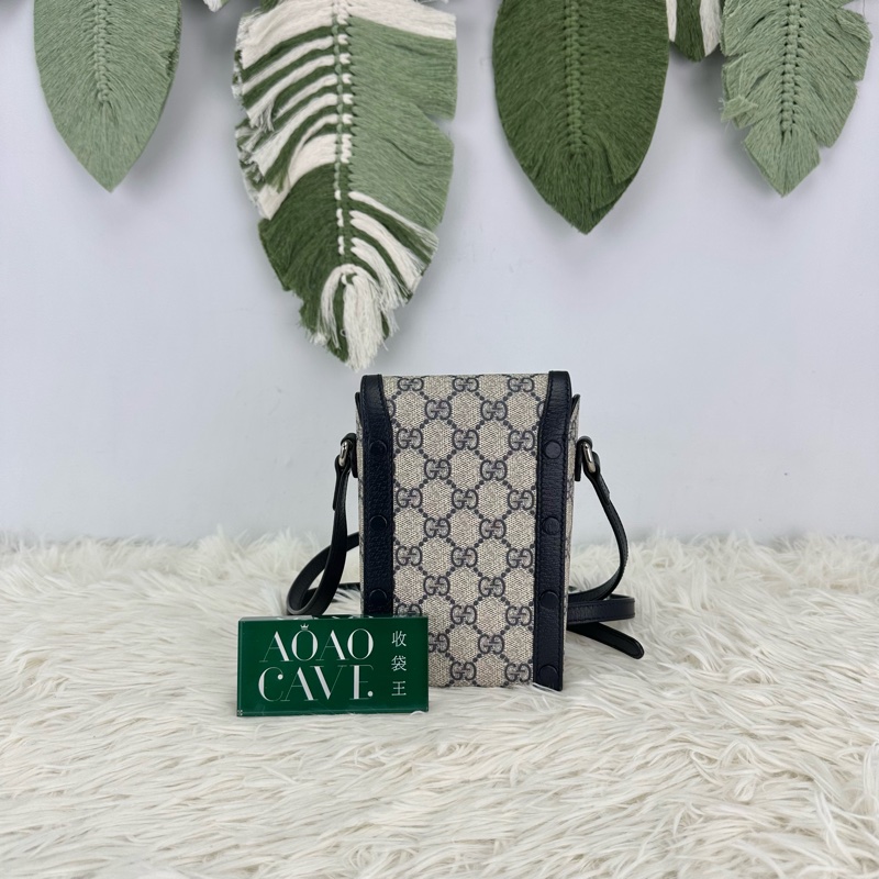 GUCCI Horsebit 1955 海軍藍手機包 斜肩包-4