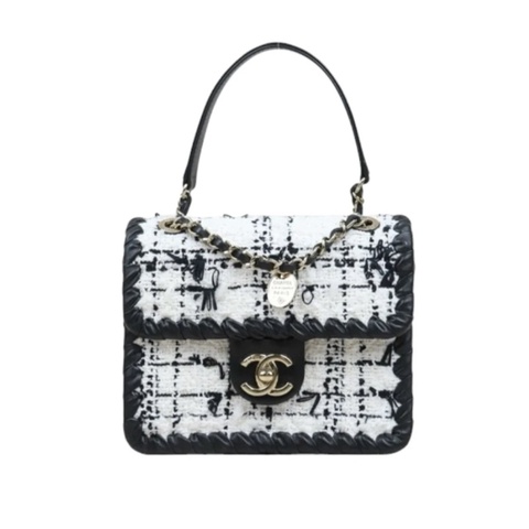 「JL精品代購」98新Chanel 香奈兒 黑白毛呢豆腐包