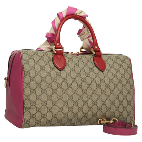 GUCCI GG Supreme 波士頓包 PVC 兩用式 米粉紅色 409527 正品 ki5676