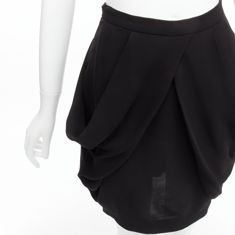 MIU MIU black asymmetric draped high waisted mini tulip skirt IT38 XS-6