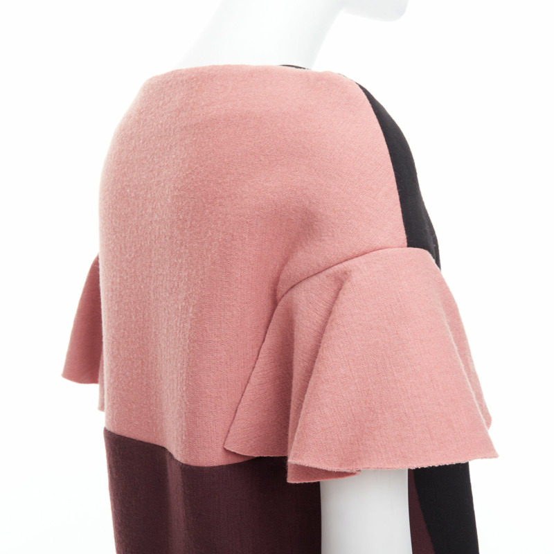 MARNI black pink wool cotton blend ruffle sleeve tunic top IT40 S-1