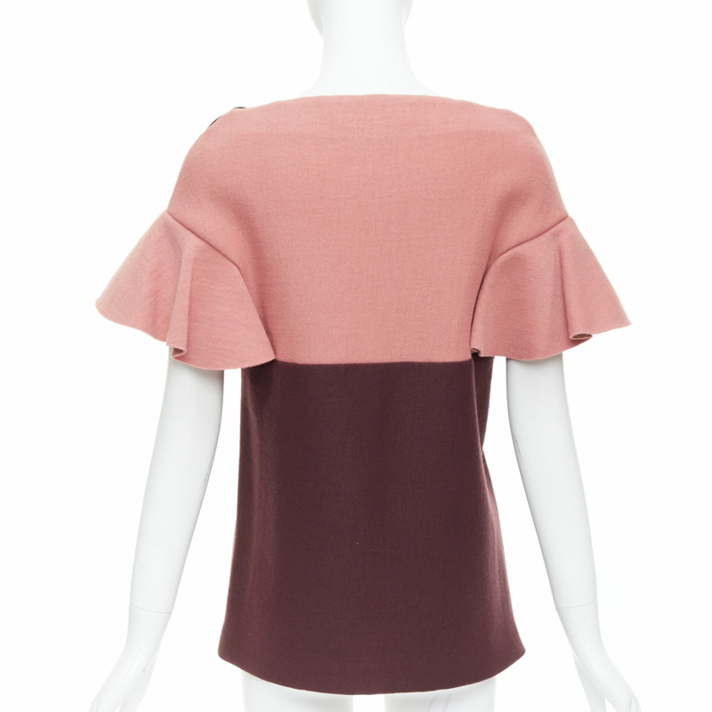 MARNI black pink wool cotton blend ruffle sleeve tunic top IT40 S-4