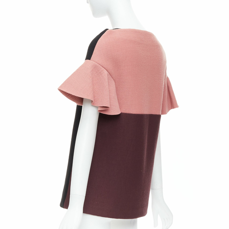 MARNI black pink wool cotton blend ruffle sleeve tunic top IT40 S-5