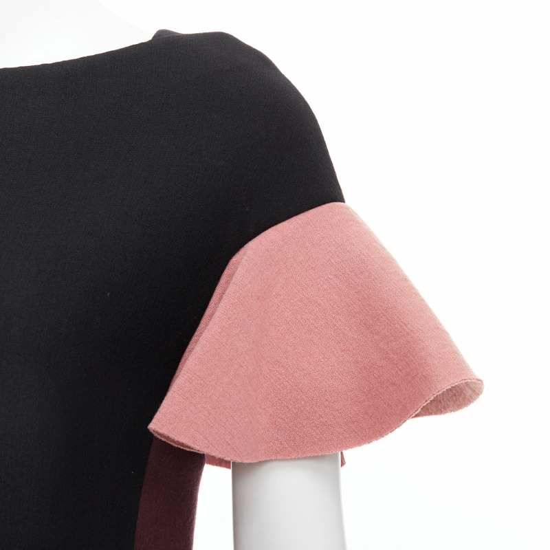 MARNI black pink wool cotton blend ruffle sleeve tunic top IT40 S-6