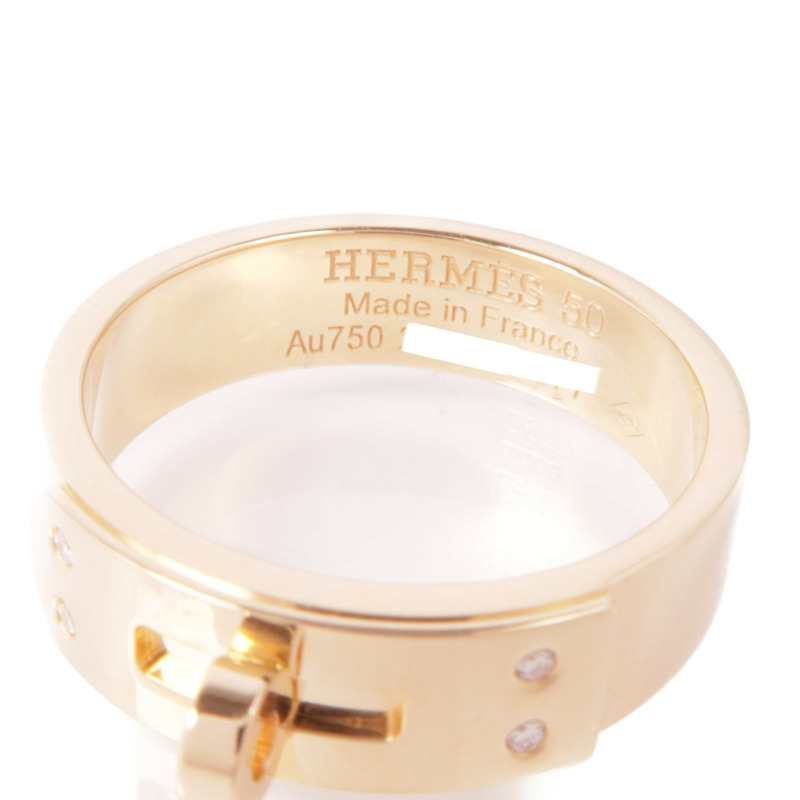 HERMES 18K玫瑰金Kelly Ring鑽石戒指Hermes#50/US#5.25-4