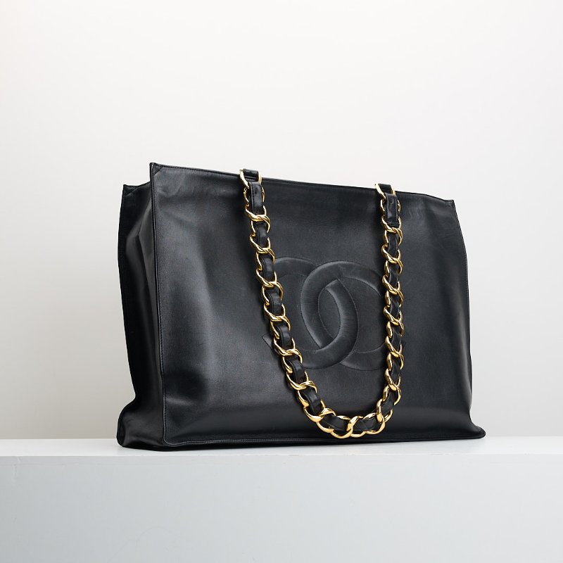 chanel vintage 粗鍊托特奶粉包-1
