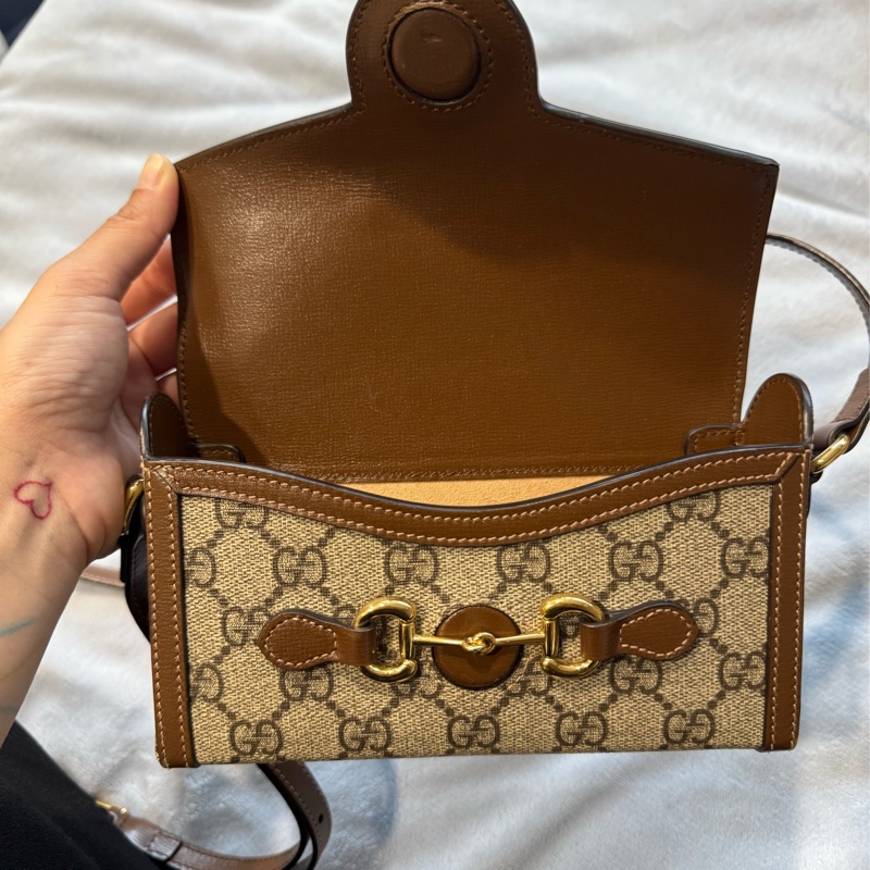 【GUCCI 古馳】GUCCI 1955馬銜釦斜背包(咖)-0