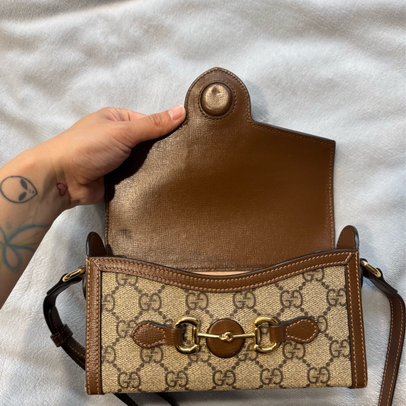 【GUCCI 古馳】GUCCI 1955馬銜釦斜背包(咖)-3