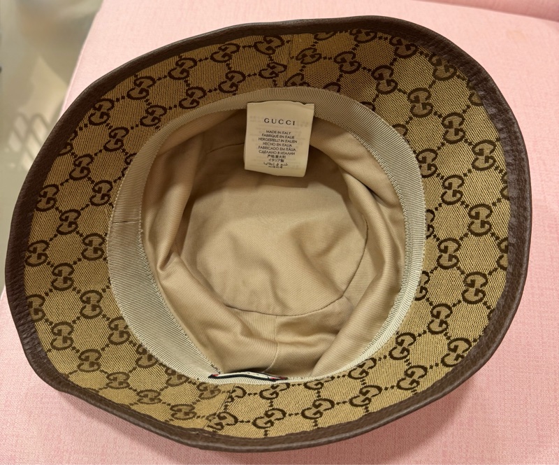 GUCCI 古馳 經典GG LOGO帆布皮革飾邊漁夫帽-2