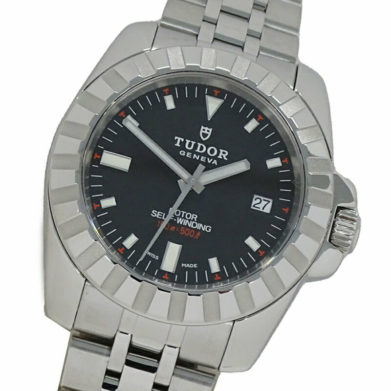 帝舵 TUDOR 20010 運動系列手錶男式日期自動 AT 不鏽鋼 SS 銀色黑色拋光-0