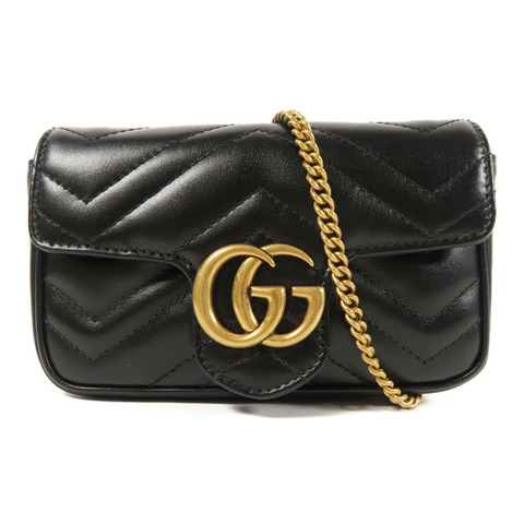 GUCCI 牛皮皮革GG Marmont Mini金扣鏈帶肩背袋