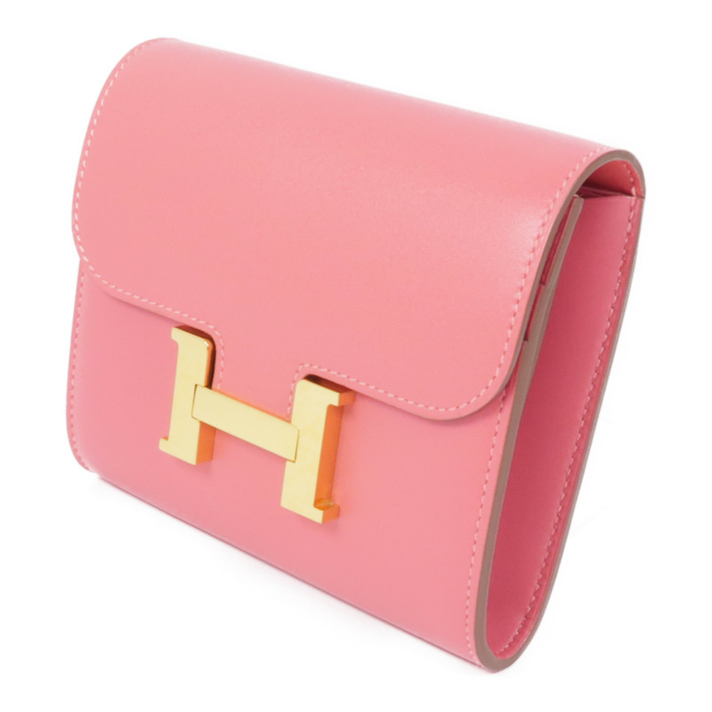 HERMES Swift皮革Constance Wallet金扣錢包U5 Rose Lipstick-2