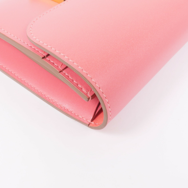 HERMES Swift皮革Constance Wallet金扣錢包U5 Rose Lipstick-8