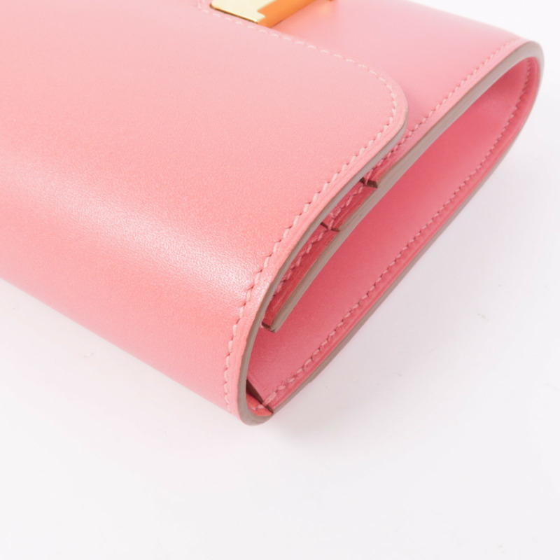 HERMES Swift皮革Constance Wallet金扣錢包U5 Rose Lipstick-9