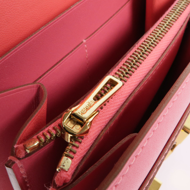 HERMES Swift皮革Constance Wallet金扣錢包U5 Rose Lipstick-13