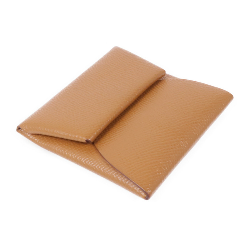 HERMES Epsom皮革Bastia銀扣零錢包Gold-3