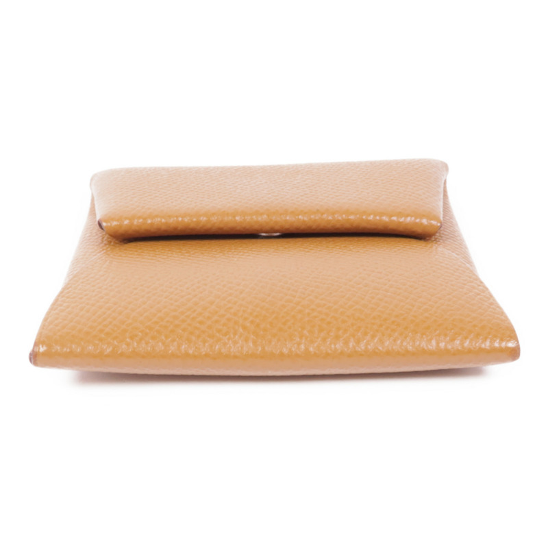 HERMES Epsom皮革Bastia銀扣零錢包Gold-5