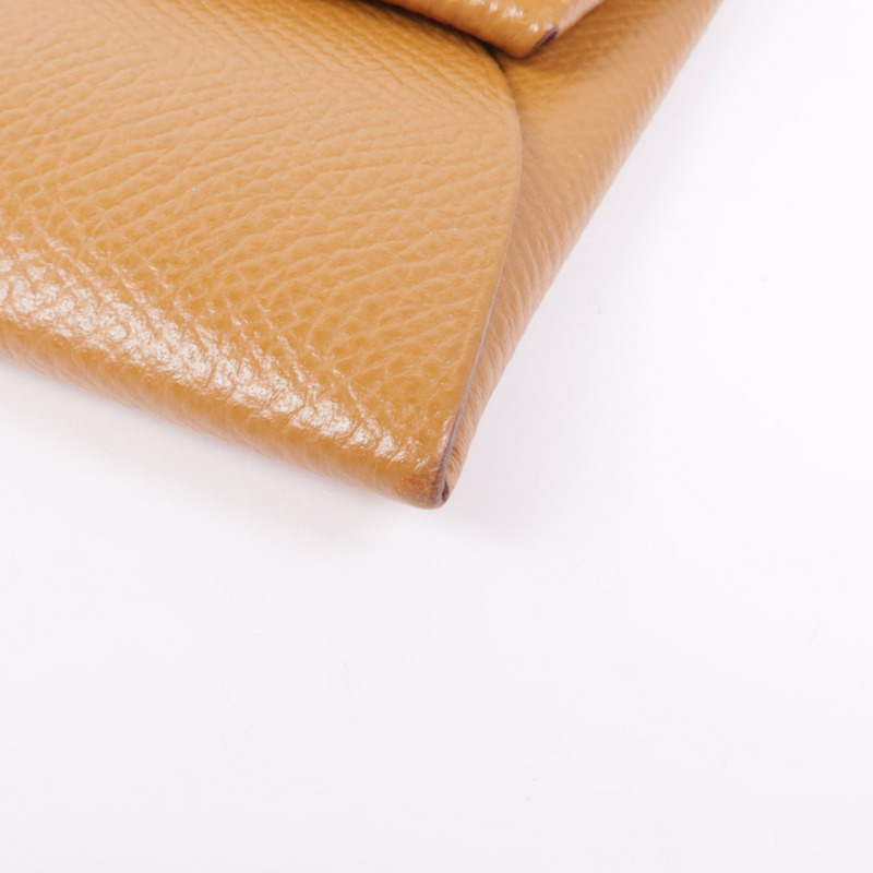 HERMES Epsom皮革Bastia銀扣零錢包Gold-6